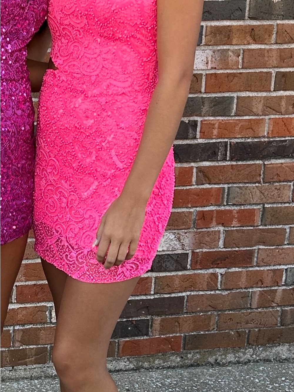Neon Pink Beaded Cutout Mini Dress - Picture 2 of 12